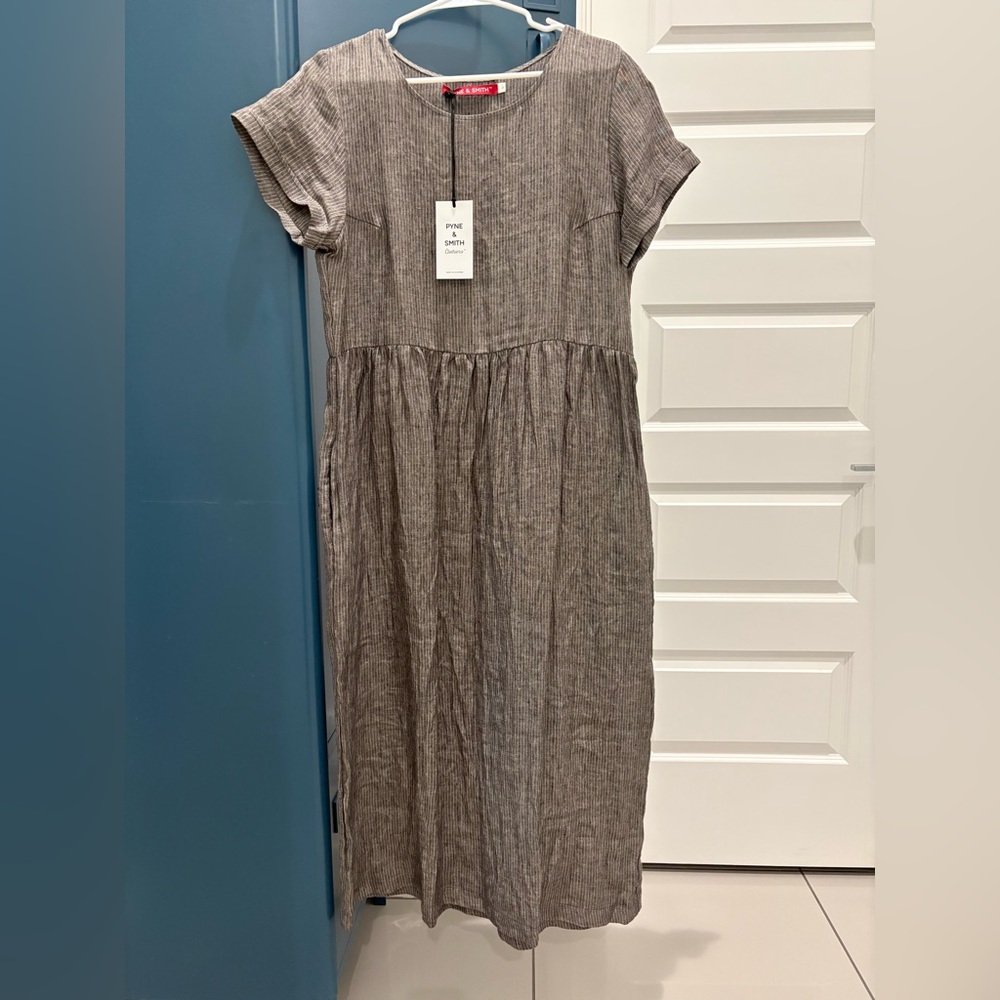 Pyne and Smith No 17 Full Length Linen Tea Dress Saville Stripe